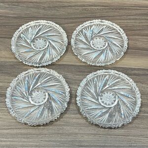 Set Of Four Unbranded Vintage Etched Crystal Drink Coasters Star Center